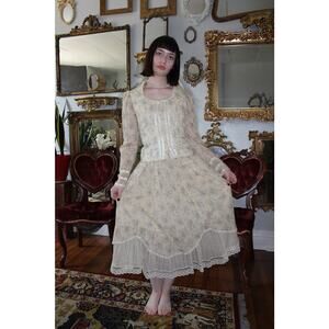 Gunne Sax by Jessica Tan Off White Brown Top and Skirt Set